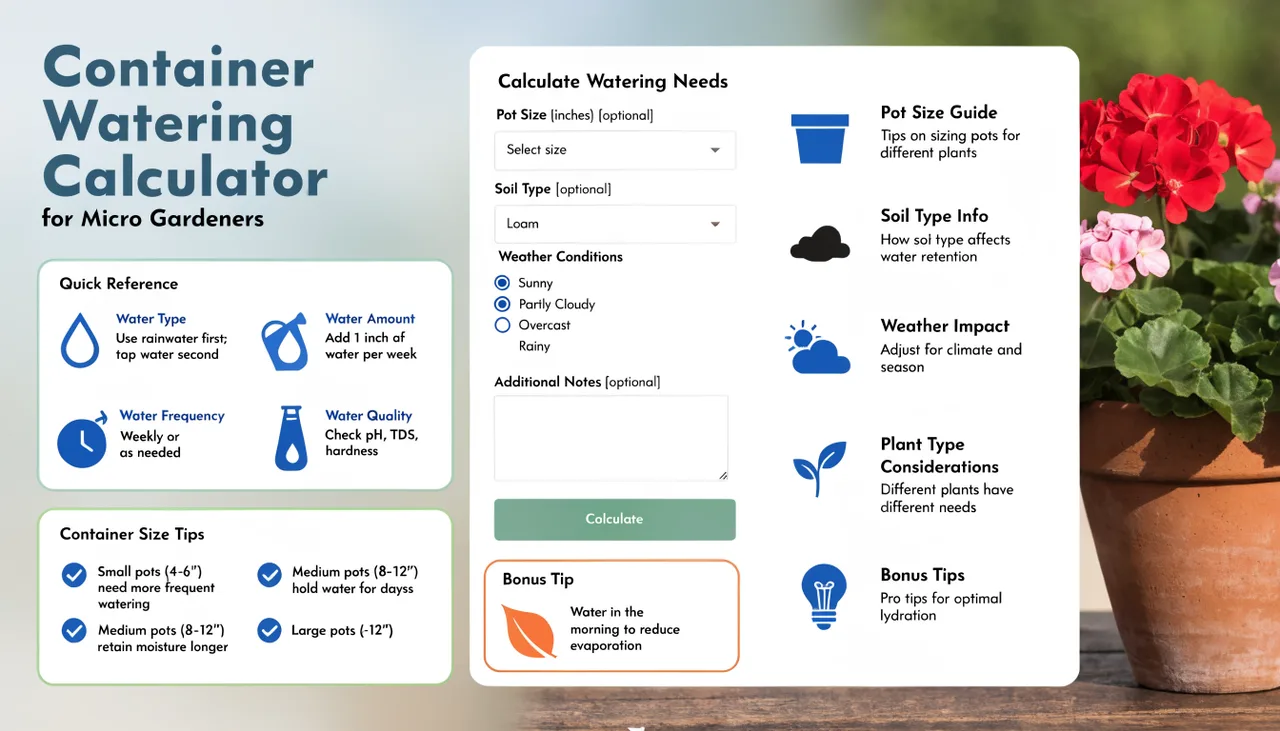 Container Watering Calculator for Micro Gardeners